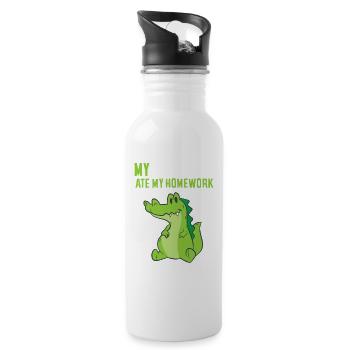 Alligator-Hausaufgaben-Unfug - Trinkflasche mit integriertem Trinkhalm - Weiß - Rechts