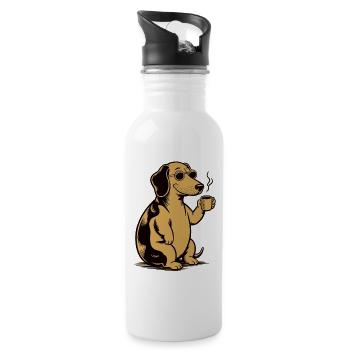 Chien avec tasse à café - Cadeau pour le propriétaire de chien - Gourde avec paille intégrée - blanc - Droite