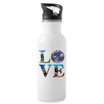 Love for nature and earth with oceans and mountains - Water bottle with straw - white - Right