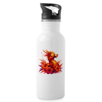 Feuerphönix mit Tropenblüten und Sonnenbrille - Trinkflasche mit integriertem Trinkhalm - Weiß - Rechts