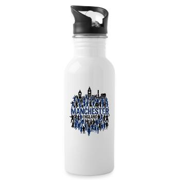 Manchester England Silhouette Skyline And Citizens - Water bottle with straw - white - Right