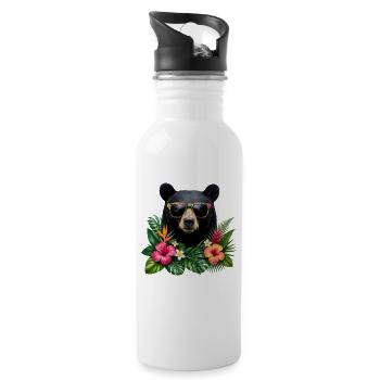 Tropical bear head with flower glasses - Water bottle with straw - white - Right