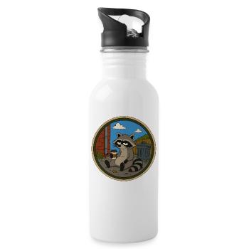 Waschbär in der Kaffeepause - Trinkflasche mit integriertem Trinkhalm - Weiß - Rechts