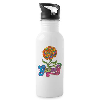 Groovy Marigold Flower 70s Retro - Water bottle with straw - white - Right