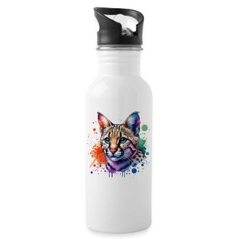 Savannah Katze Motiv - Trinkflasche mit integriertem Trinkhalm - Weiß - Rechts