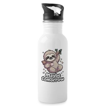 Sloth Coffee Motif Maybe Tomorrow - Water bottle with straw - white - Right
