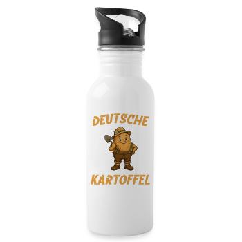 Deutsche Kartoffel mit Schaufel - Trinkflasche mit integriertem Trinkhalm - Weiß - Rechts