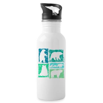 Bear Retro Graphic Vintage Animal Print - Water bottle with straw - white - Right
