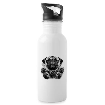 Pug Collage: Multiple Faces - Water bottle with straw - white - Right