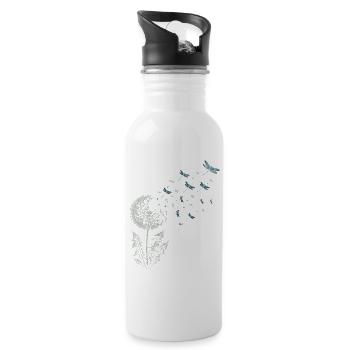 Pusteblume mit Libellen - Trinkflasche mit integriertem Trinkhalm - Weiß - Rechts