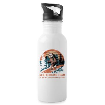 Sloth Hiking Team We Arrive When We - Water bottle with straw - white - Right