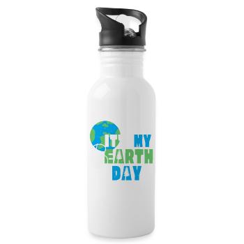 Earth Day Globus und Bäume - Trinkflasche mit integriertem Trinkhalm - Weiß - Rechts