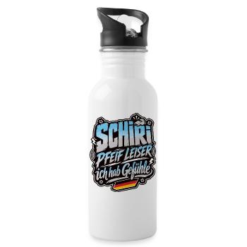 Schiri pfeif leiser ich hab Gefühle - Trinkflasche mit integriertem Trinkhalm - Weiß - Rechts