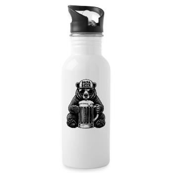 Papa Beer Vater Bär Bier Humor Geschenkidee - Trinkflasche mit integriertem Trinkhalm - Weiß - Rechts