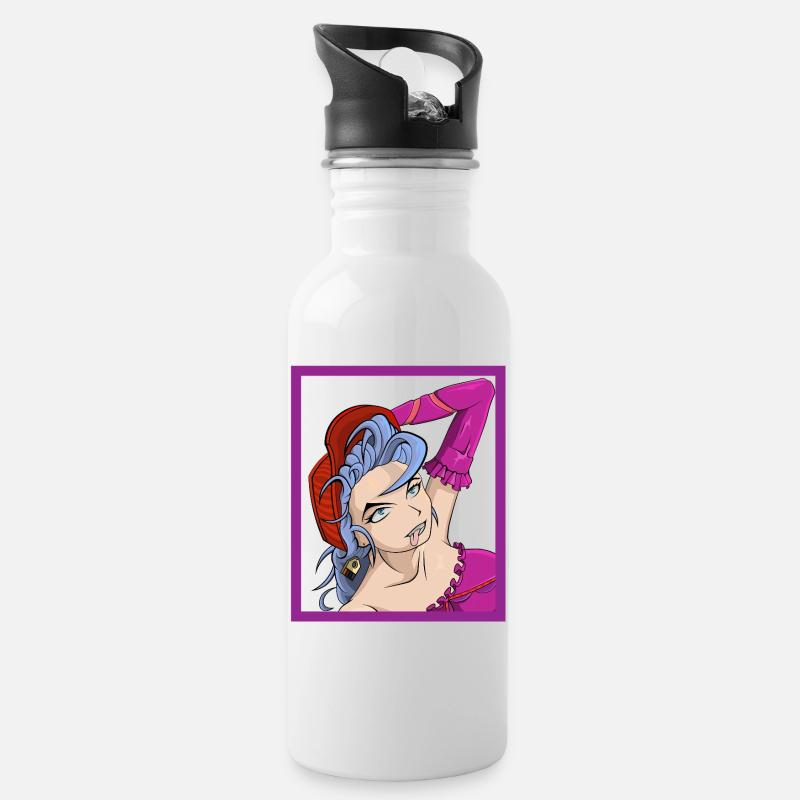 Neon-Punk-Diva mit blauen Haaren - Trinkflasche mit integriertem Trinkhalm - Weiß