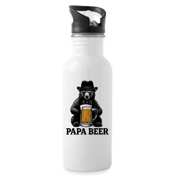Papa Beer Vater Bär Bier Humor Geschenkidee - Trinkflasche mit integriertem Trinkhalm - Weiß - Rechts