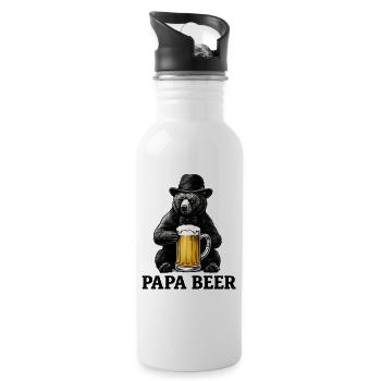 Papa Beer Vater Bär Bier Humor Geschenkidee - Trinkflasche mit integriertem Trinkhalm - Weiß - Rechts