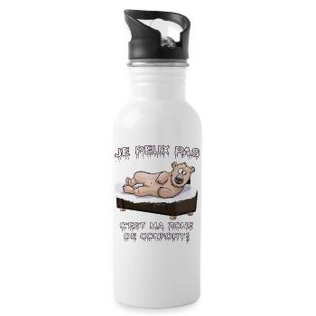 Grizzly fun sur canapé - zone de confort humour - Gourde avec paille intégrée - blanc - Droite