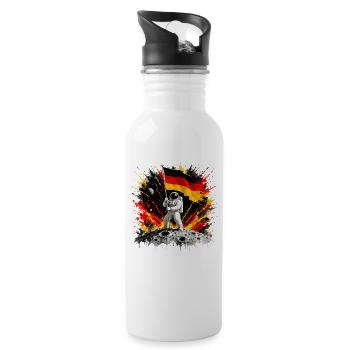 Astronaut mit Deutschlandflagge auf Mond - Trinkflasche mit integriertem Trinkhalm - Weiß - Rechts