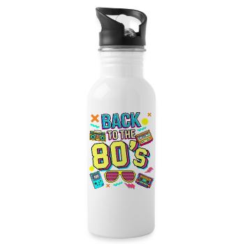 80s Neon Retro Revival - Water bottle with straw - white - Right