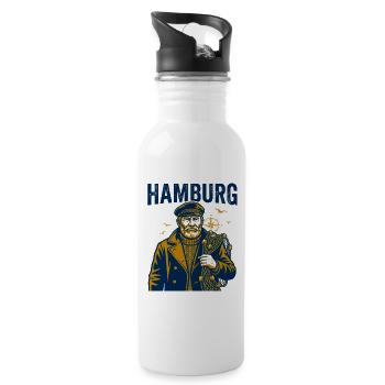 Hamburg Germany Sailor Fisherman Wearing Captain - Trinkflasche mit integriertem Trinkhalm - Weiß - Rechts