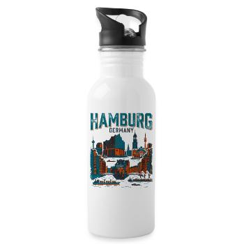 Hamburg Skyline Bleu Orange - Gourde avec paille intégrée - blanc - Droite