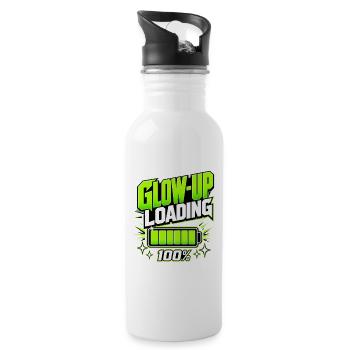 Funny Gen Z Sayings Glow-Up Loading 100% Battery - Water bottle with straw - white - Right