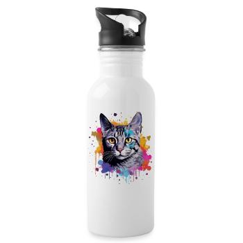 Bunte ägyptische Mau-Katzengesicht-Splash-Art - Trinkflasche mit integriertem Trinkhalm - Weiß - Rechts