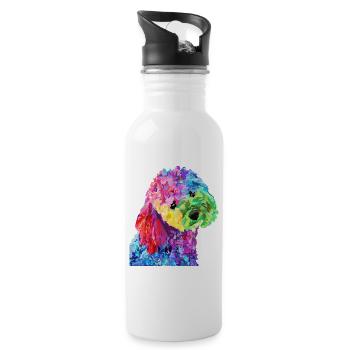 Regenbogenpudel-Popkunst - Trinkflasche mit integriertem Trinkhalm - Weiß - Rechts