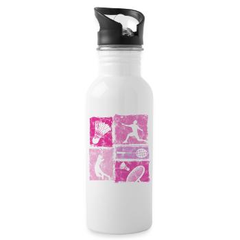 Badminton moves in vintage look with badminton - Water bottle with straw - white - Right