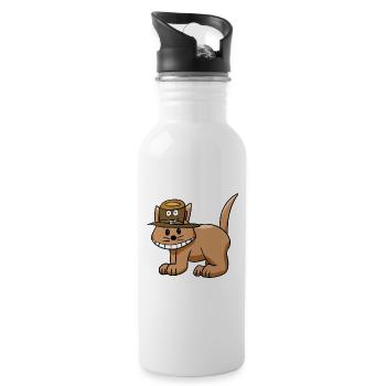 Lustige Katze Hut Kinder Kind  - Trinkflasche mit integriertem Trinkhalm - Weiß - Rechts