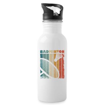 Retro print with badminton racket and shuttlecock - Water bottle with straw - white - Right