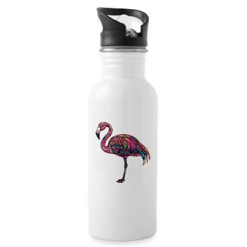 Flamant rose coloré - Gourde avec paille intégrée - blanc - Droite