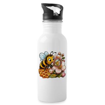 abeille, apiculteur, nid d’abeille, fleurs, insecte des prairies, - Gourde avec paille intégrée - blanc - Droite