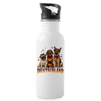 Drei Hunde Deutschland Flaggenlook - Trinkflasche mit integriertem Trinkhalm - Weiß - Rechts
