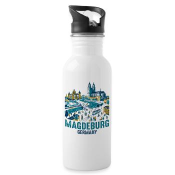 Magdeburg Germany Skyline With Elbe River Views - Trinkflasche mit integriertem Trinkhalm - Weiß - Rechts