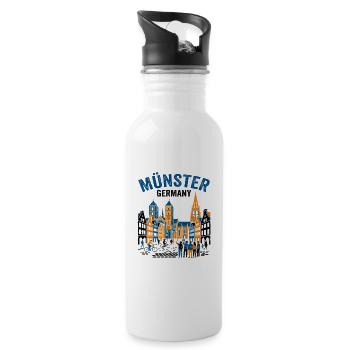 Münster Germany Skyline With Cyclists And Tourists - Water bottle with straw - white - Right