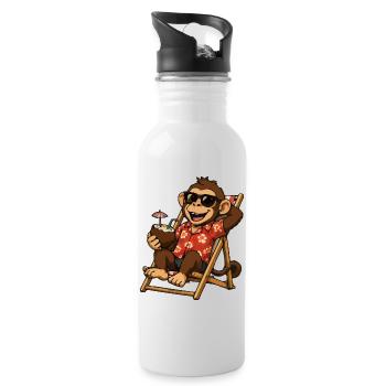 Monkey on the beach in Hawaiian look - Water bottle with straw - white - Right