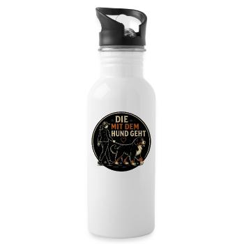 Berner Sennenhund Spruch Hundehalterin Humor - Trinkflasche mit integriertem Trinkhalm - Weiß - Rechts