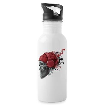 Skull mit roter Mütze und Kopfhörer - Trinkflasche mit integriertem Trinkhalm - Weiß - Rechts