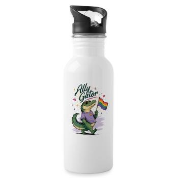 Ally Gator Pride Alligator LGBTQ Design - Water bottle with straw - white - Right