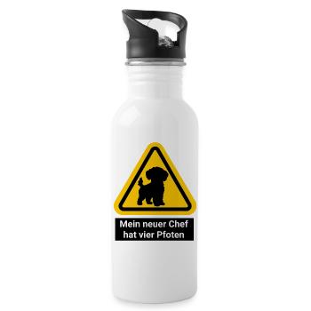 Mein neuer Chef hat vier Pfoten - Trinkflasche mit integriertem Trinkhalm - Weiß - Rechts
