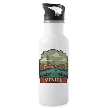 Autocollant de voyage vintage de la télécabine du Grand Canal de Venise - Gourde avec paille intégrée - blanc - Droite