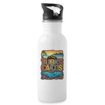 Souvenir of the Turks and Caicos Islands - Water bottle with straw - white - Right