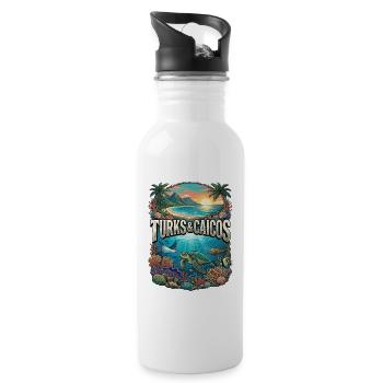 Turks & Caicos Tropical Reef & Palm Trees - Water bottle with straw - white - Right