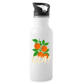 Olá Retro Orange Plants Holiday Greeting - Water bottle with straw - white - Right