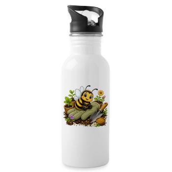 Biene Honig Imker Honigwabe Blumen Wiese Insekt - Trinkflasche mit integriertem Trinkhalm - Weiß - Rechts