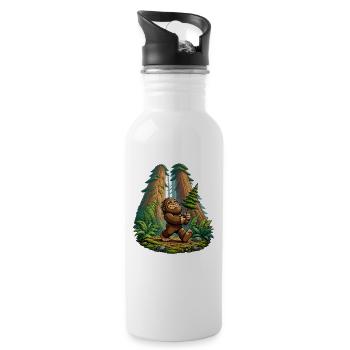 Waldfreund Bigfoot im Waldpfad - Trinkflasche mit integriertem Trinkhalm - Weiß - Rechts