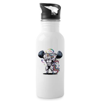  Bodybuilding Einhorn Mit Hantel Regenbogen Power - Trinkflasche mit integriertem Trinkhalm - Weiß - Rechts