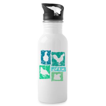 Hühner Retro Grafik für Landwirt und Bauernhof - Trinkflasche mit integriertem Trinkhalm - Weiß - Rechts